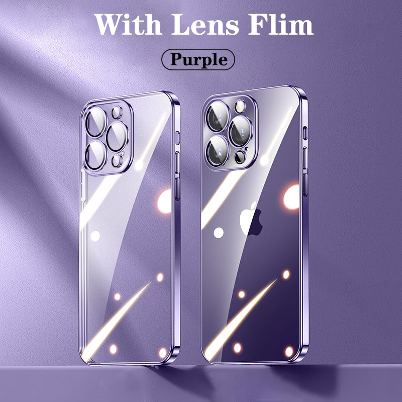 iPhone Case Square Plating Transparent Lens Protective Soft Silicone Cover - Casefy