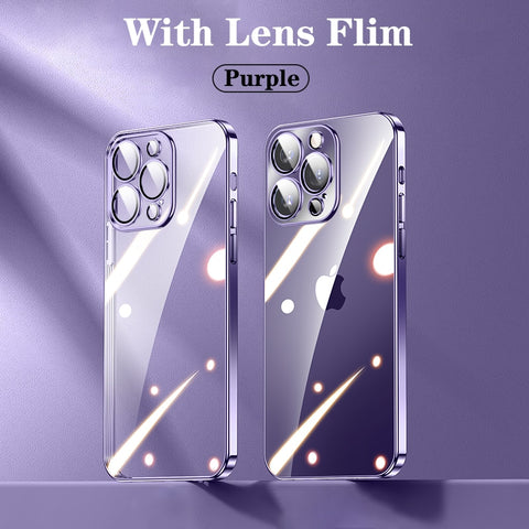 iPhone Case Square Plating Transparent Lens Protective Soft Silicone Cover - Casefy