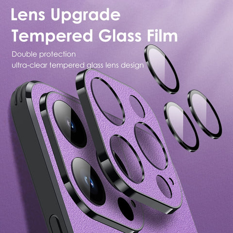 iPhone Case Magsafe Leather Shell Glass With Lens Film Protection - Casefy