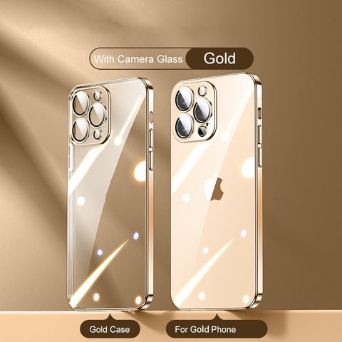 iPhone Case Square Plating Transparent Lens Protective Soft Silicone Cover - Casefy