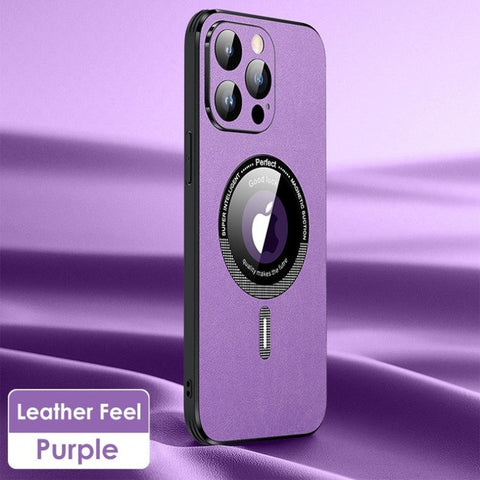 iPhone Case Magsafe Leather Shell Glass With Lens Film Protection - Casefy