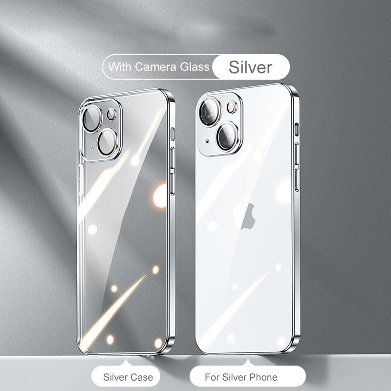 iPhone Case Square Plating Transparent Lens Protective Soft Silicone Cover - Casefy