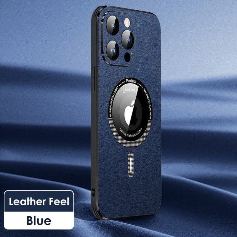 iPhone Case Magsafe Leather Shell Glass With Lens Film Protection - Casefy