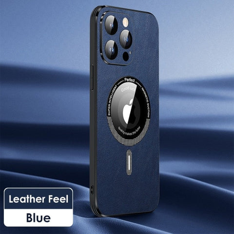 iPhone Case Magsafe Leather Shell Glass With Lens Film Protection - Casefy