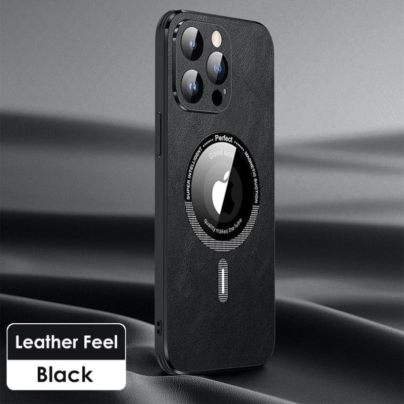 iPhone Case Magsafe Leather Shell Glass With Lens Film Protection - Casefy