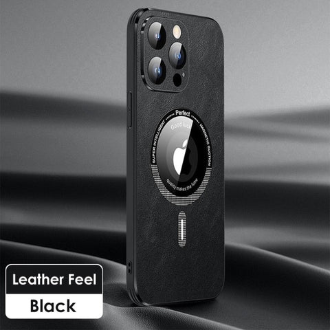 iPhone Case Magsafe Leather Shell Glass With Lens Film Protection - Casefy