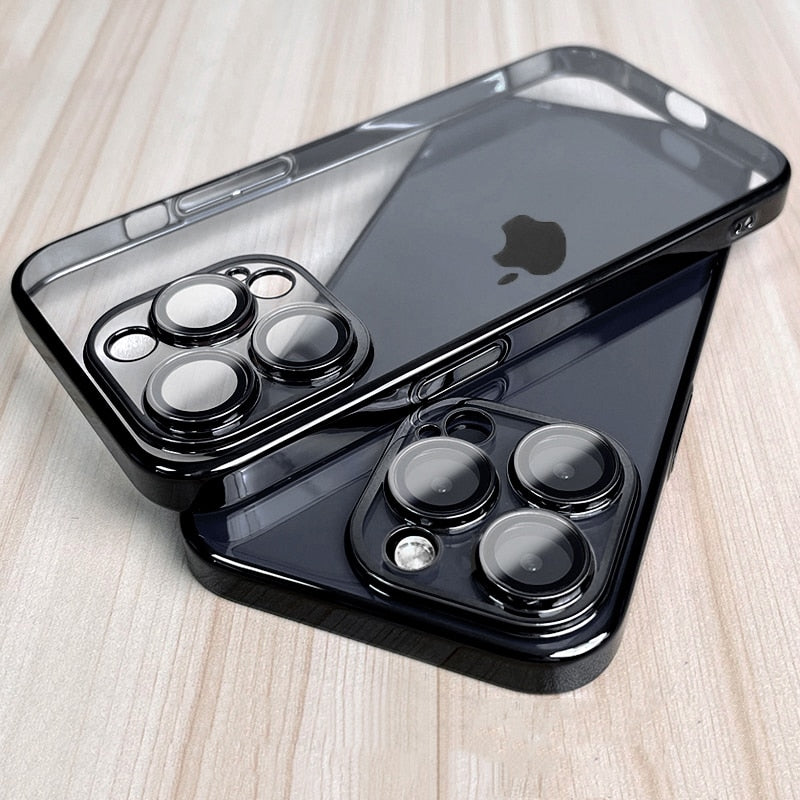 iPhone Case Square Plating Transparent Lens Protective Soft Silicone Cover - Casefy
