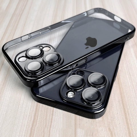 iPhone Case Square Plating Transparent Lens Protective Soft Silicone Cover - Casefy