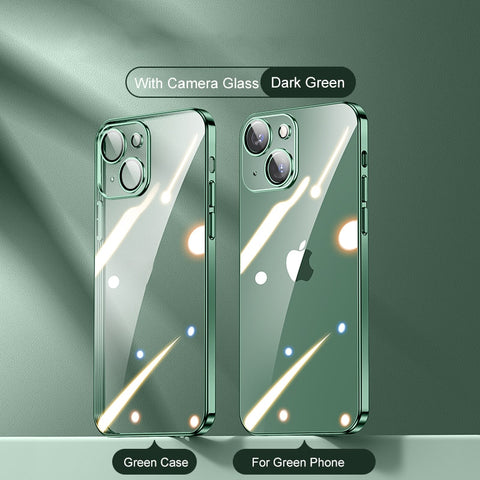 iPhone Case Square Plating Transparent Lens Protective Soft Silicone Cover - Casefy
