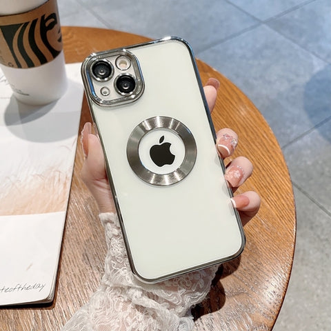 Transparent Case Logo Hole for iPhone Glass Camera Protector