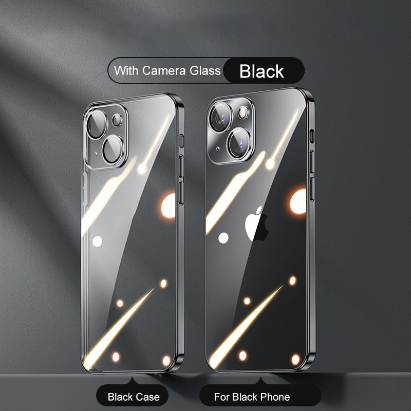 iPhone Case Square Plating Transparent Lens Protective Soft Silicone Cover - Casefy