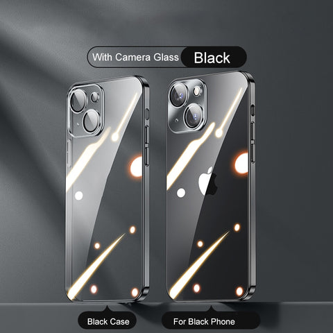 iPhone Case Square Plating Transparent Lens Protective Soft Silicone Cover - Casefy