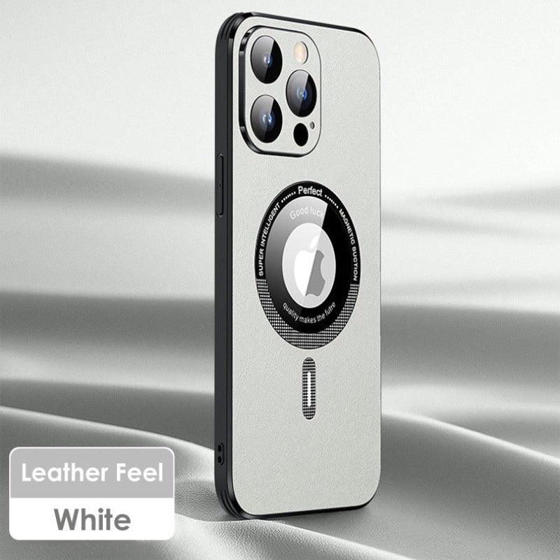 iPhone Case Magsafe Leather Shell Glass With Lens Film Protection - Casefy