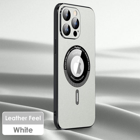 iPhone Case Magsafe Leather Shell Glass With Lens Film Protection - Casefy